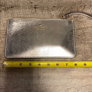 Silver saffiano Kate Spade wristlet